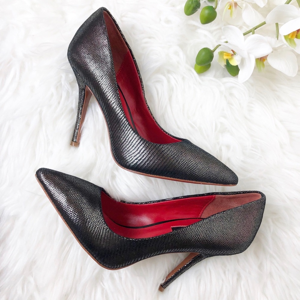 Charles Jourdan Clare Metallic Black Stilettos - Picture 3 of 14